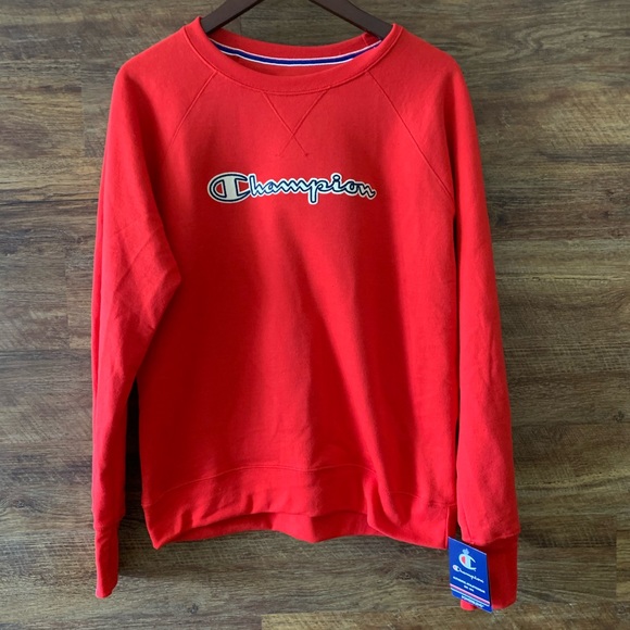 champion red crewneck sweatshirt